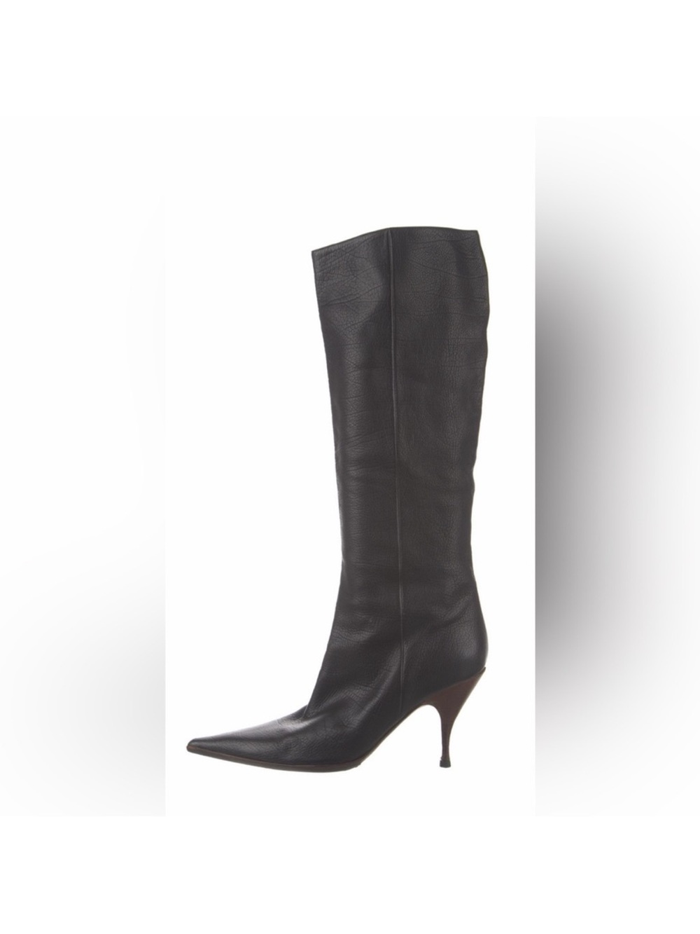 Fendi Black Pointed-Toe Knee-High Leather Boots